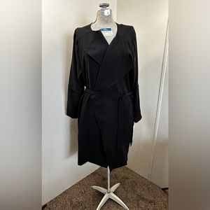 Ophelia Roe New Black Wrap & Tie Front Trench Coat w/Pockets Women’s 1X